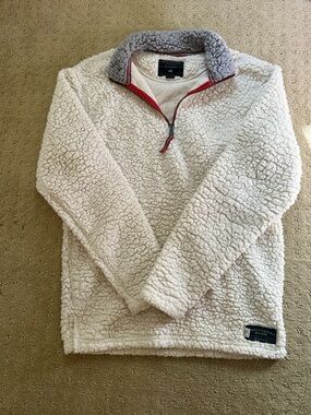 Southern Marsh Cream Sherpa Zip-Up with Gray Collar and Red Trim
